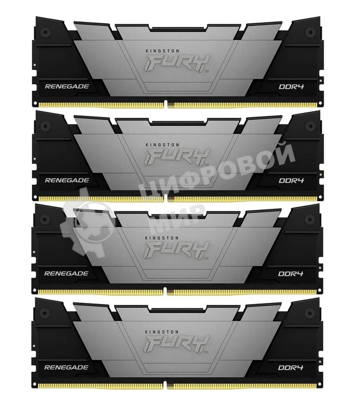 Оперативная память Kingston Fury Renegade, DDR4, 32Gb (4x8GB), 3200MHz, CL16, DIMM, с радиатором, черный