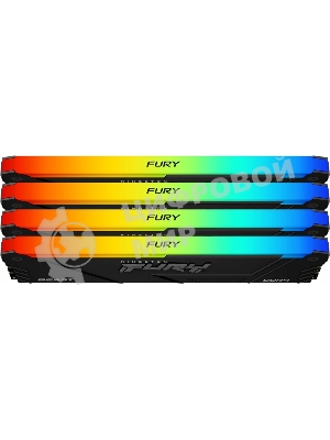 Оперативная память Kingston Fury Beast, DDR4, 32GB (4x8GB), 3200MHz, CL16, DIMM, с радиатором, RGB, черный