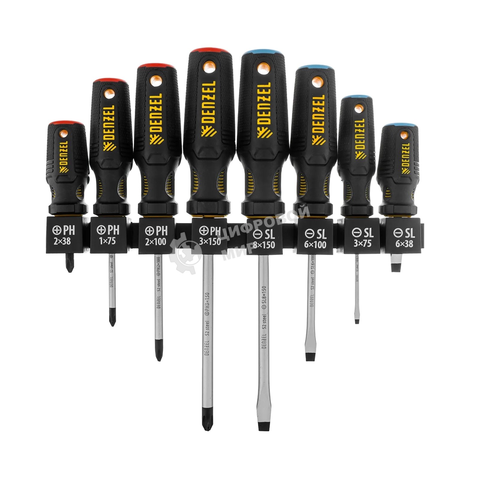 Набор отверток на полке Denzel 8 шт., PH+SL, S2, 3к рукоятка