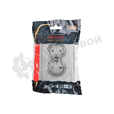 Розетка 2-мест. б/з СП ZIMA IP20 16А ПБТ безвинт. зажим серый матовый LEZARD 704-7400-128BQC