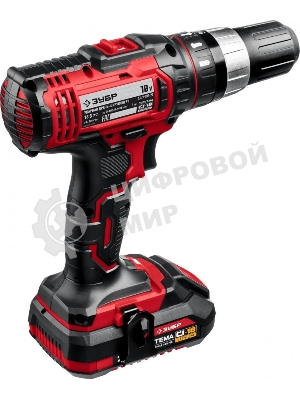 Дрель-шуруповерт Зубр ДШУ-185-22, 18 В, 2 Ач, 40 Нм, щеточный, ударный