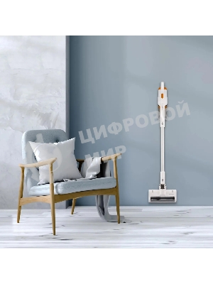 Пылесос вертикальный Coolfort CF-3001 белый, питание от аккумулятора, 150 Вт, уборка сухая, пылесборник 0.5 л, работа от АКБ max 30 мин.