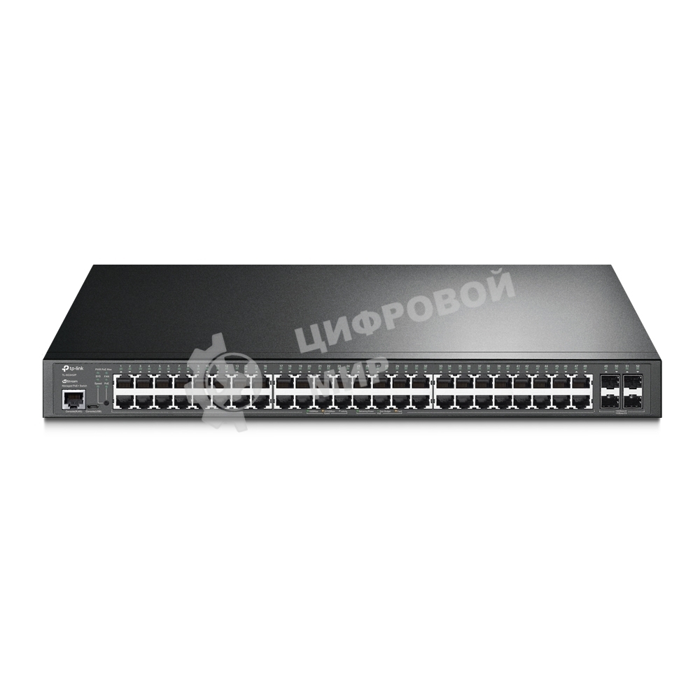 Коммутатор 48-port Gigabit PoE+ L2+ switch, 48 802.3af/at PoE+ ports, 4 Gb SFP slots, 1 RJ-45 + 1Micro-USB console ports, 348W PoE budget