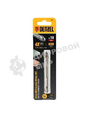 Сверло по керамической плитке Denzel 10 мм, крестовая пластина, 6-гр. хвостовик