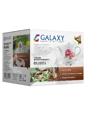 Чайник электрический Galaxy Line GL 0503 белый, керамический корпус, 1400 Вт, 1,4 л, индикатор работы, указатель максимального уровня воды