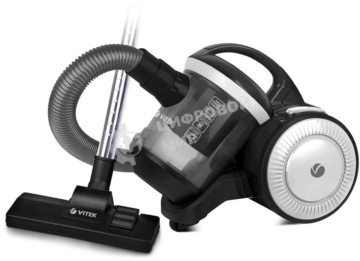 Пылесос Vitek 8142-VT-01 черный/белый, 200/1500 Вт, уборка сухая, пылесборник циклонный фильтр, 1.8 л