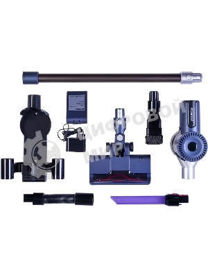 Пылесос вертикальный Hyundai HYV-S7570 темно-синий/серебристый, питание от аккумулятора, 110 Вт, уборка сухая, пылесборник 0.7 л, работа от АКБ max 60 мин.