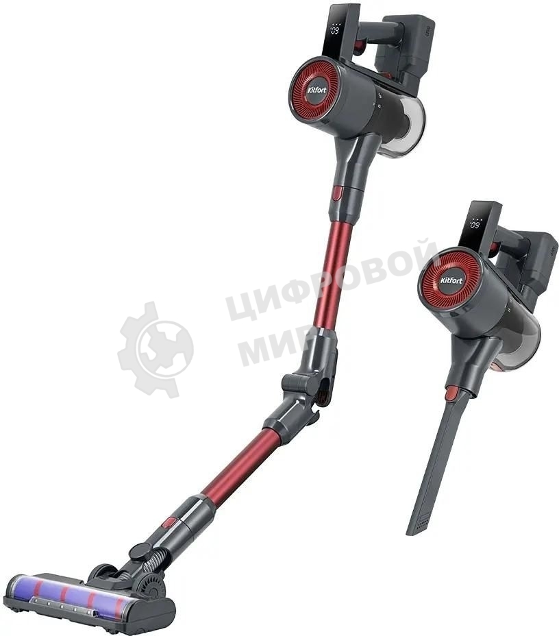 Пылесос вертикальный Kitfort КТ-5539 красный/серый, питание от аккумулятора, 225 Вт, уборка сухая, пылесборник 0,6 л