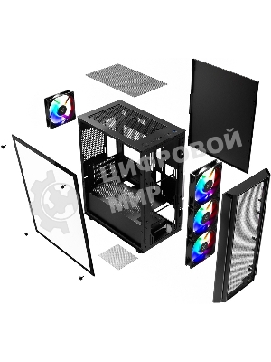 Компьютерный корпус XASTRA A402M 4FRGb Black mATX/Mesh/full-size TG/4x120мм FRGb fans/A402M-4FC12F-BK