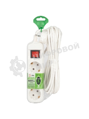 Удлинитель электрический ЭРА UDL-10-350-ES Greenline 3 розетки с заземлением с выключателем 5м ПВС 3x0.75мм2