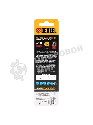 Сверло по керамической плитке Denzel 10 мм, крестовая пластина, 6-гр. хвостовик
