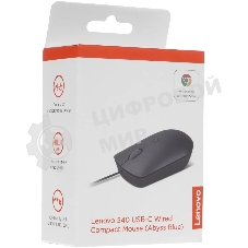 Мышь проводная Lenovo 540 синий, 2400 dpi, USB-C, кнопки - 4