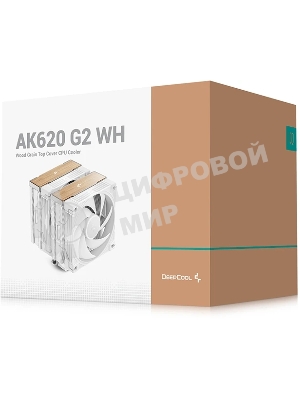 Кулер для процессора DEEPCOOL AK620 G2 WH LGA1851/1700/1200/115X/AM5/AM4 (8шт/кор, TDP 260W, PWM, DUAL Fan 120мм, 6 тепл. трубок, Copper Base, Wood-grain top cover, белый) RET (R-AK620G2-WHNNMN-GJD)