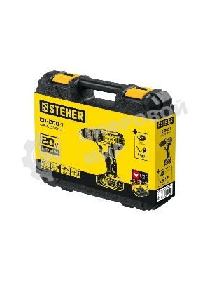 Дрель-шуруповерт STEHER CD-200-1, 20 В, 2 Ач, 45 Нм, бесщеточный