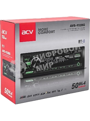 Автомагнитола ACV AVS-932BG, 1 DIN, Bluetooth, USB Type-A, AUX, пульт ДУ