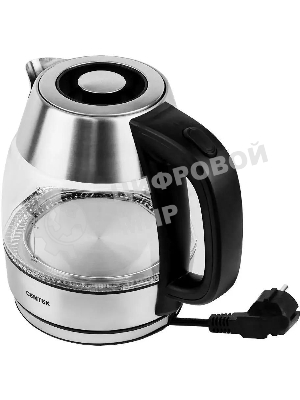 Чайник электрический Centek CT-0018, 1.2л, 1600Вт, стекло, серебристый