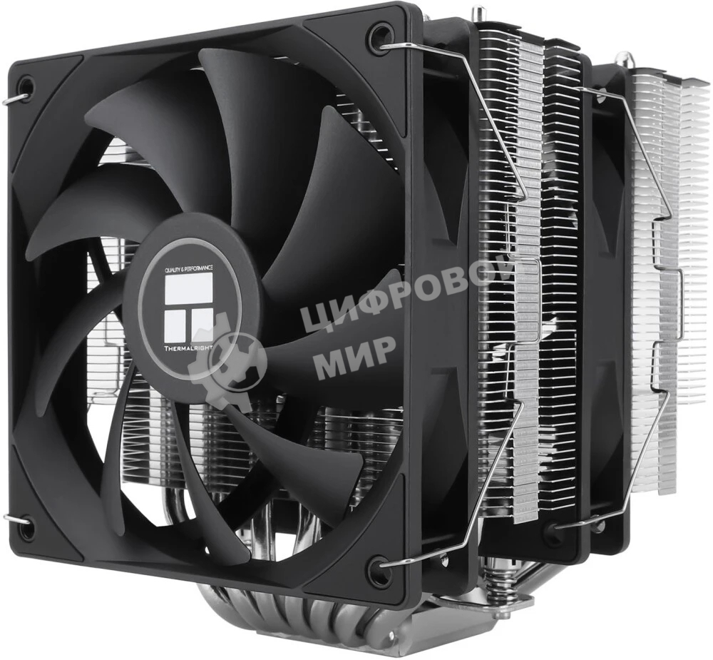 Кулер для процессора Thermalright Phantom Spirit 120 SE черный (4-pin PWM, 154mm, Ni/Cu, 7x6mm, 2x120мм, 66.17CFM, 25.6dBA, 1500RPM, S: 1200, 1700, 1851, 115X, AM4, AM5, silver, black)
