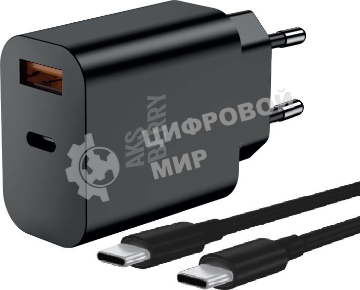 Зарядное устройство Aksberry T43 20W PD + QC3.0 + кабель Type C, черный