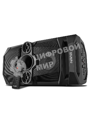 Мобильные колонки SVEN PS-655 2.0 черные (2x25W, mini Jack, USB Type-C, USB flash, Bluetooth, FM, micro SD, ПДУ, LED экран, 4400 мA, RGB подсветка)