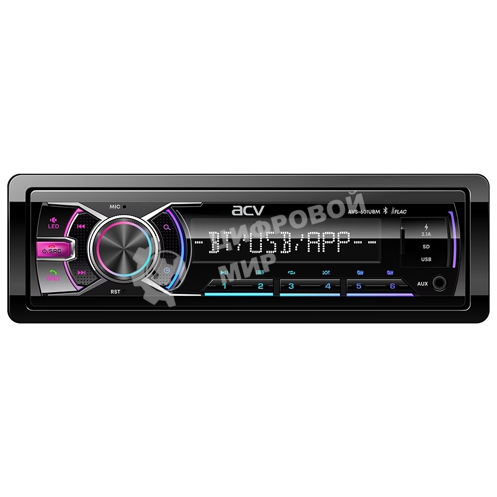 Автомагнитола ACV AVS-601UBM, 1 DIN, Bluetooth, USB Type-A, AUX, пульт ДУ