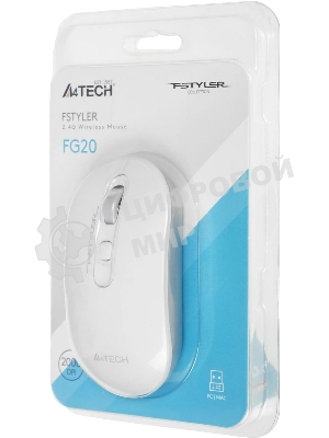 Мышь беспроводная A4Tech Fstyler FG20 белый, 2000 dpi, радиоканал, USB, кнопки - 4