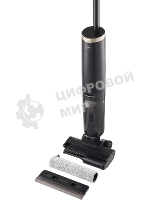 Пылесос вертикальный моющий Vitek VT-FW15PLUS черный, питание от аккумулятора, 120 Вт, уборка влажная/сбор жидкости/сухая, пылесборник 0.55 л