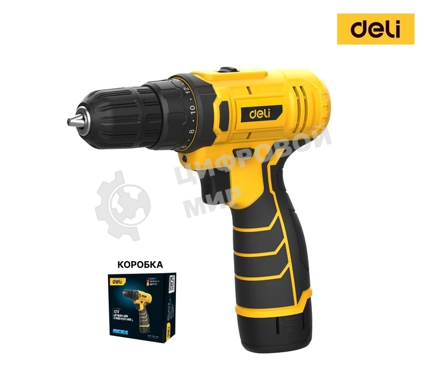 Дрель-шуруповерт Deli DL-DZ12-4A2, 12 В, 2 Ач, 30 Нм, щеточный