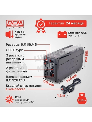 Источник бесперебойного питания Powercom Imperial IMD-625AP 375Вт 625ВА черный