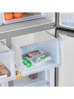 Холодильник Maunfeld MFF181NFB черный глянцевый, трехкамерный, 333/164л, морозилка сбоку, No Frost, Side by Side