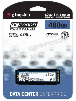 Накопитель SSD Kingston DC2000B, 480Gb, PCIe 4.0 x4, M.2 2280, R/W 7000/800