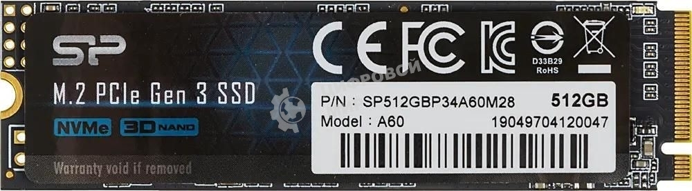 Накопитель SSD Silicon Power P34A60, 512Gb, M.2 2280, PCIe 3.0 x4, NVMe, R/W 2200/1600