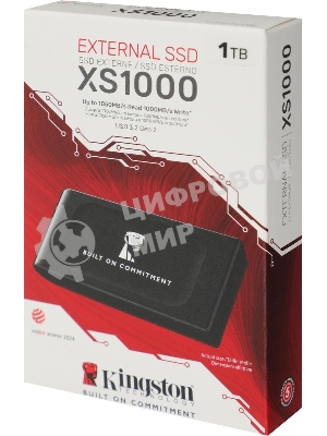 Внешний SSD Kingston XS1000, 1TB, USB 3.2 Gen 2 Type-C, R/W 1050/1000, черный