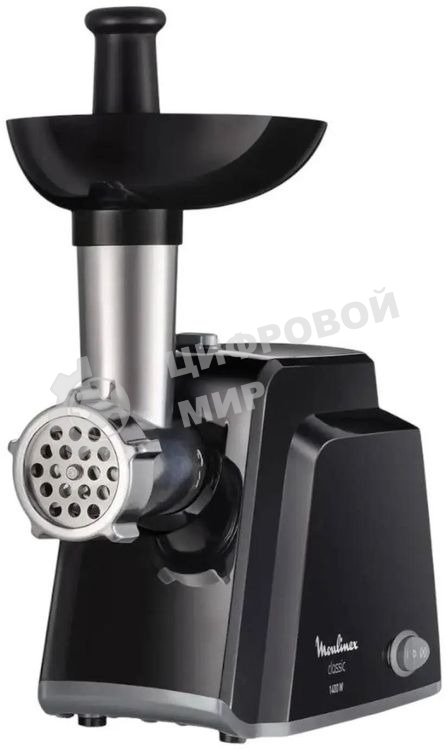 Мясорубка электрическая Moulinex ME105830 черный, 1400 Вт, 1.7 кг/мин, реверс, защита от перегрузки, насадки - 3