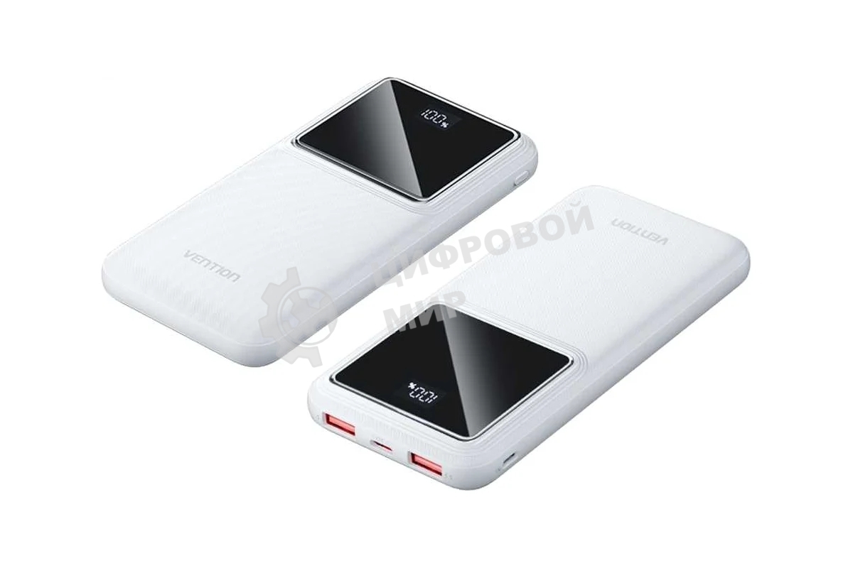 Портативный аккумулятор Vention 10000mAh(M/C-A/A)22.5W белый с LED Дисплеем