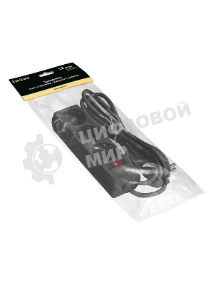 Удлинитель ExeGate EC-3-1.8B (EX279345RUS), черный, 1,8 м, евровилка с заземлением, 3 евророзетки с заземлением, 2200 Вт