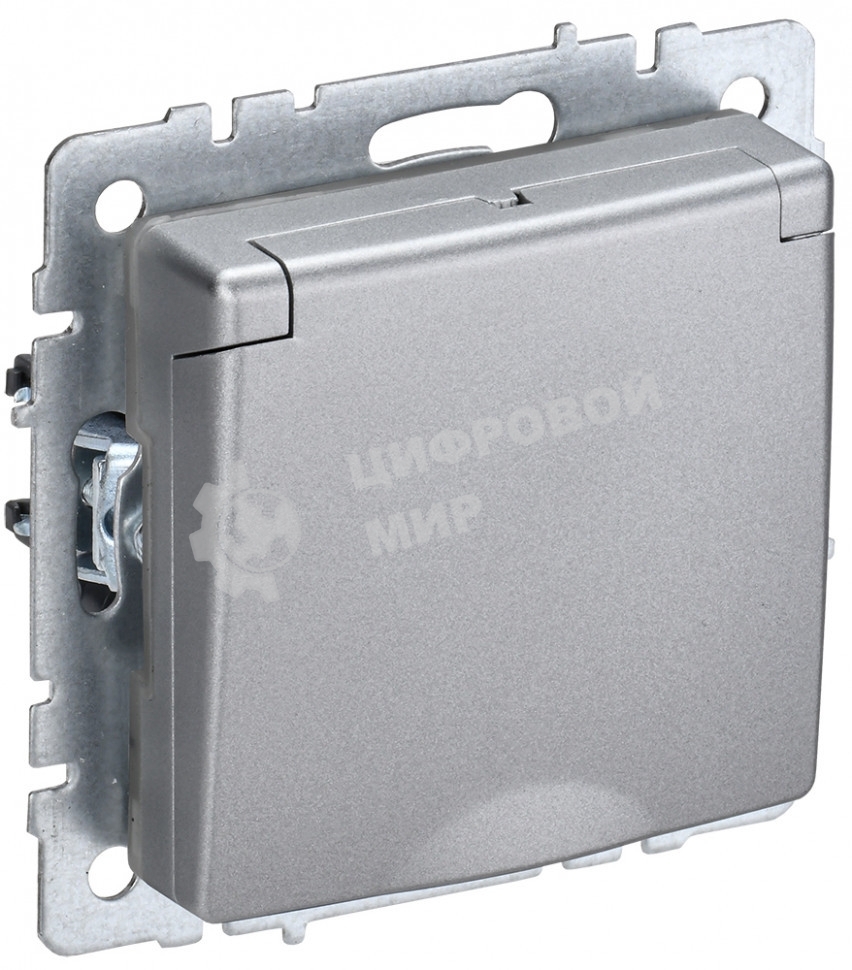 Розетка 1-местная IEK BRITE РСбш10-3-44-БрА с заземлением, с защитными шторками и крышкой, 16А, IP44, алюминий