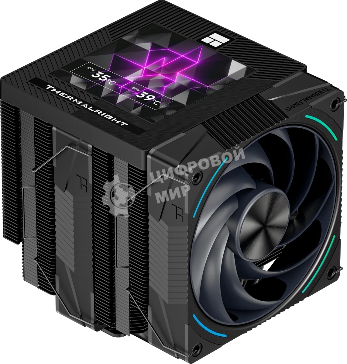 Кулер для процессора Thermalright Phantom Spirit 120 Vision EVO (4-pin PWM, LED, 160mm, Ni/CU, 7x6mm, ARGB, 2x120mm, 92CFM, 36dBA, 2150RPM, S: 1851, 1700, 1200, 115X, AM5, AM4, black)