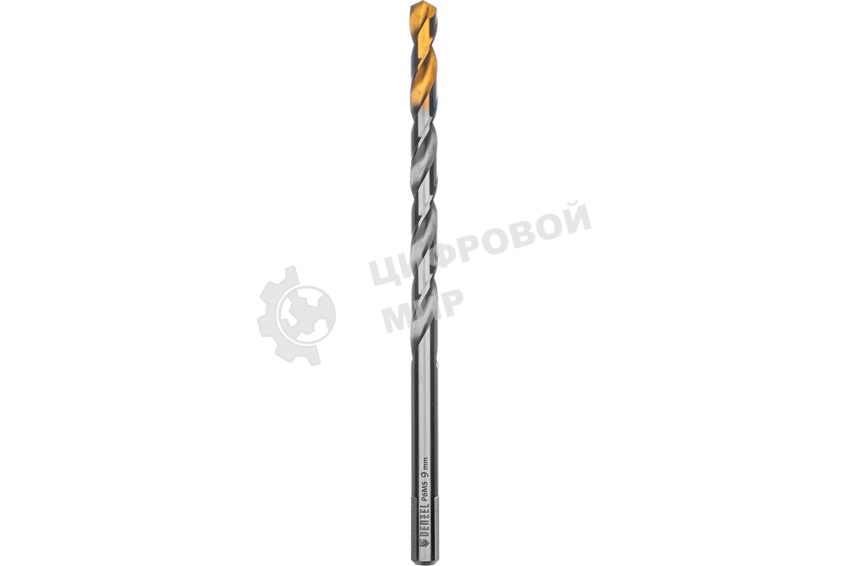 Сверло спиральное по металлу Denzel 9 х 175 мм, Р6М5, Golden Tip, удлиненное