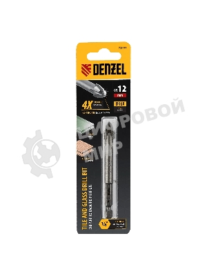 Сверло по керамической плитке Denzel 12 мм, крестовая пластина, 6-гр. хвостовик