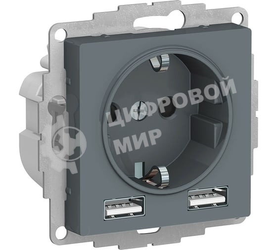 Розетка SE AtlasDesign Грифиль SO + USB A+A, 5В/2,4А, 2х5В/1,2А, механизм