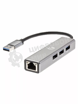 Переходник VCOM USB 3.0 -->RJ-45 1000Mbps+3 USB3.0, Aluminum Shell, 0.2м DH312A