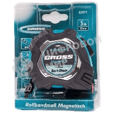Рулетка Gross Magnetisch, 5 м х 19мм, обрезин. корпус, автоматич. фиксация, нейлон. покр., магн. зацеп