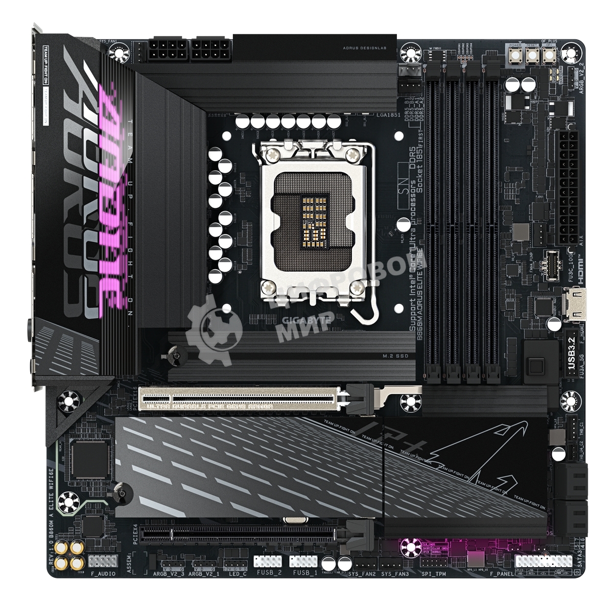 Материнская плата Gigabyte B860M AORUS ELITE WIFI6E, LGA 1851, Intel B860, 4xDDR5, 4xSATA, 3xM.2, 1xPCIe 5.0 x16, 1xPCIe 4.0 x4, 1xHDMI, 1xDP, 1xUSB4 Type-C, 1x 2.5Gb LAN, 4xUSB-A 3.2 Gen 1, 2xUSB-A 3.2 Gen 2, 4xUSB-A 2.0, 7.1, mATX
