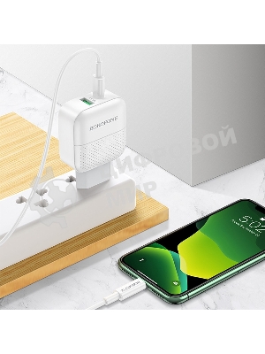 Сетевое зарядное устройство BOROFONE BA46A Premium, один порт USB, один порт Type-C, PD, 18W, 5V, 3.0A, белый