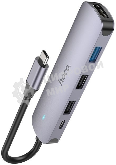 Разветвитель USB-C Hoco HB27 4порт. серый