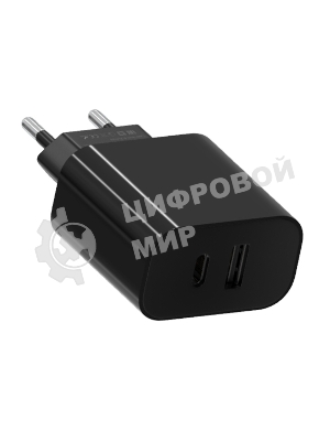 Сетевое зарядное устройство Maxvi CHL-602PD 30W, 6A, QC 3.0, 1xUSB-A, 1xUSB-C, черный