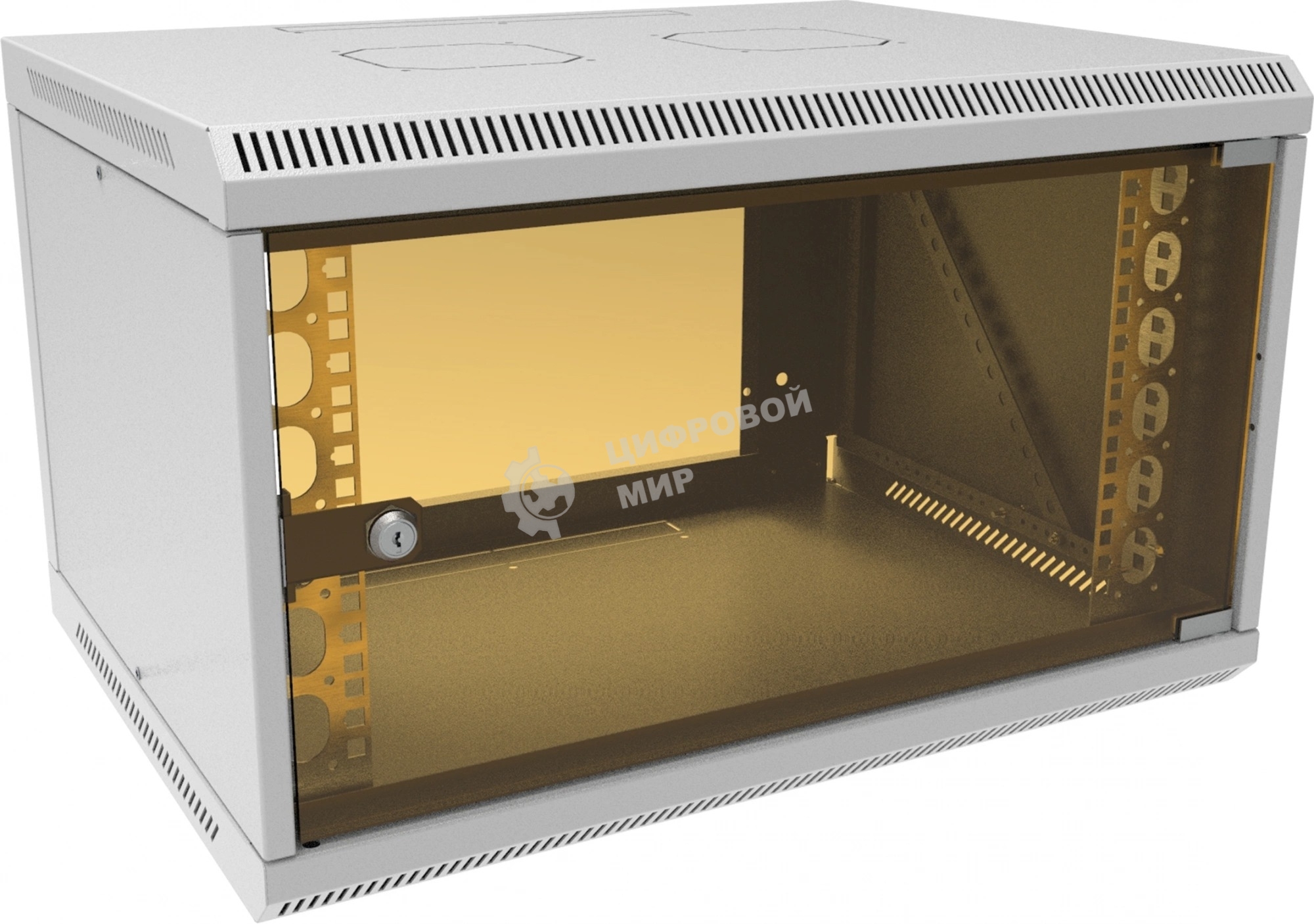 Шкаф коммутационный Suprlan (05-1063) настенный 6U 600x450 мм пер. дв. стекл направл. под закл. гайки 70 кг RAL 7035 385 мм 15.7 кг 360 мм