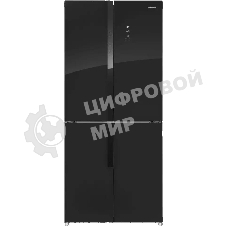 Холодильник Maunfeld MFF181NFB черный глянцевый, трехкамерный, 333/164л, морозилка сбоку, No Frost, Side by Side