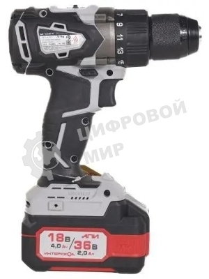 Дрель-шуруповерт аккумуляторная бесщеточная ИНТЕРСКОЛ ДА-13/36В 70 Li-ion АПИ [814.2.2.70] кейс, 2 аккум. 2,0А·ч, ЗУ
