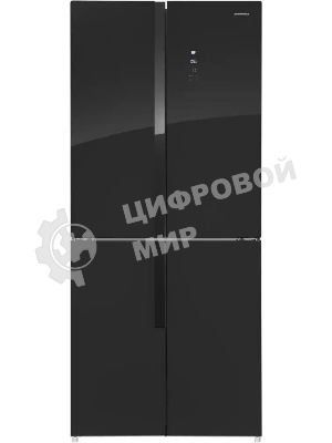 Холодильник Maunfeld MFF181NFB черный глянцевый, трехкамерный, 333/164л, морозилка сбоку, No Frost, Side by Side